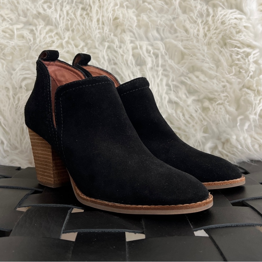 Modern Black Suede Leather Slip On Ankle Boots